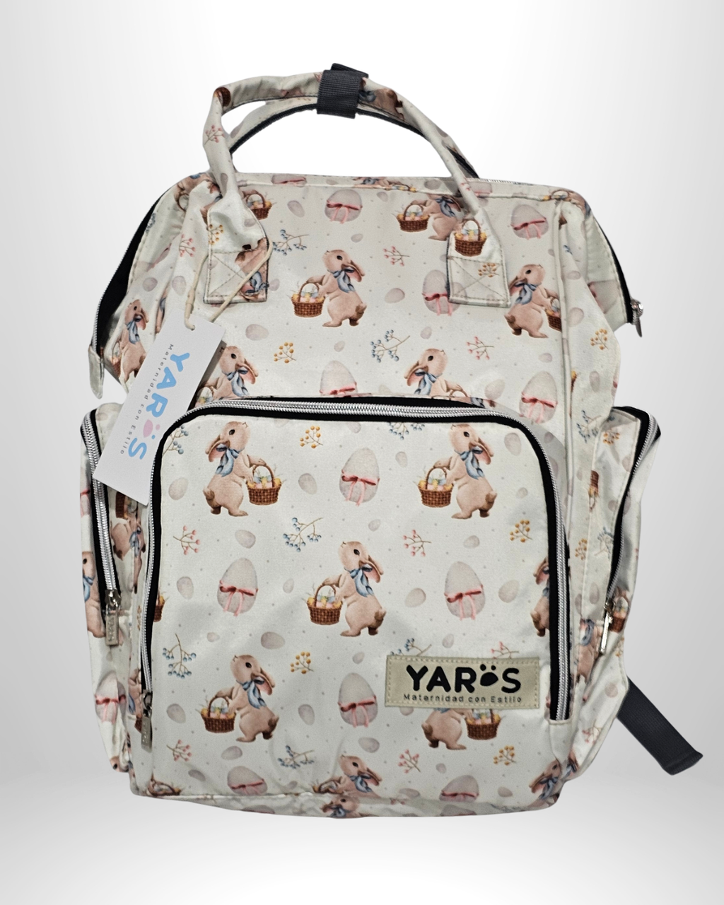 Pañalera Morral Maternal Premium YARÖS Blanco Estampado de Conejo