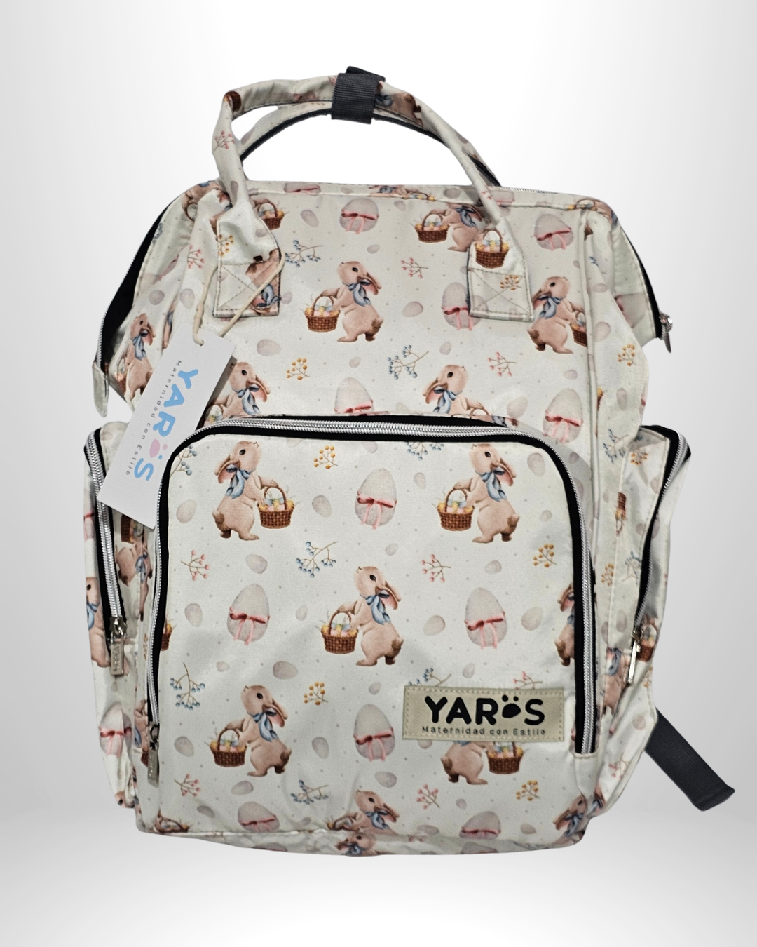 Pañalera Morral Maternal Premium YARÖS Blanco Estampado de Conejo