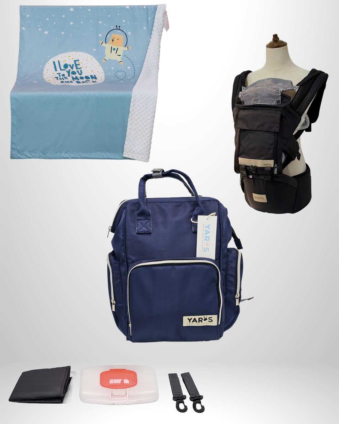 Combo YARÖS Esencial – Pañalera + Cargador + Cobija | Envío Gratis