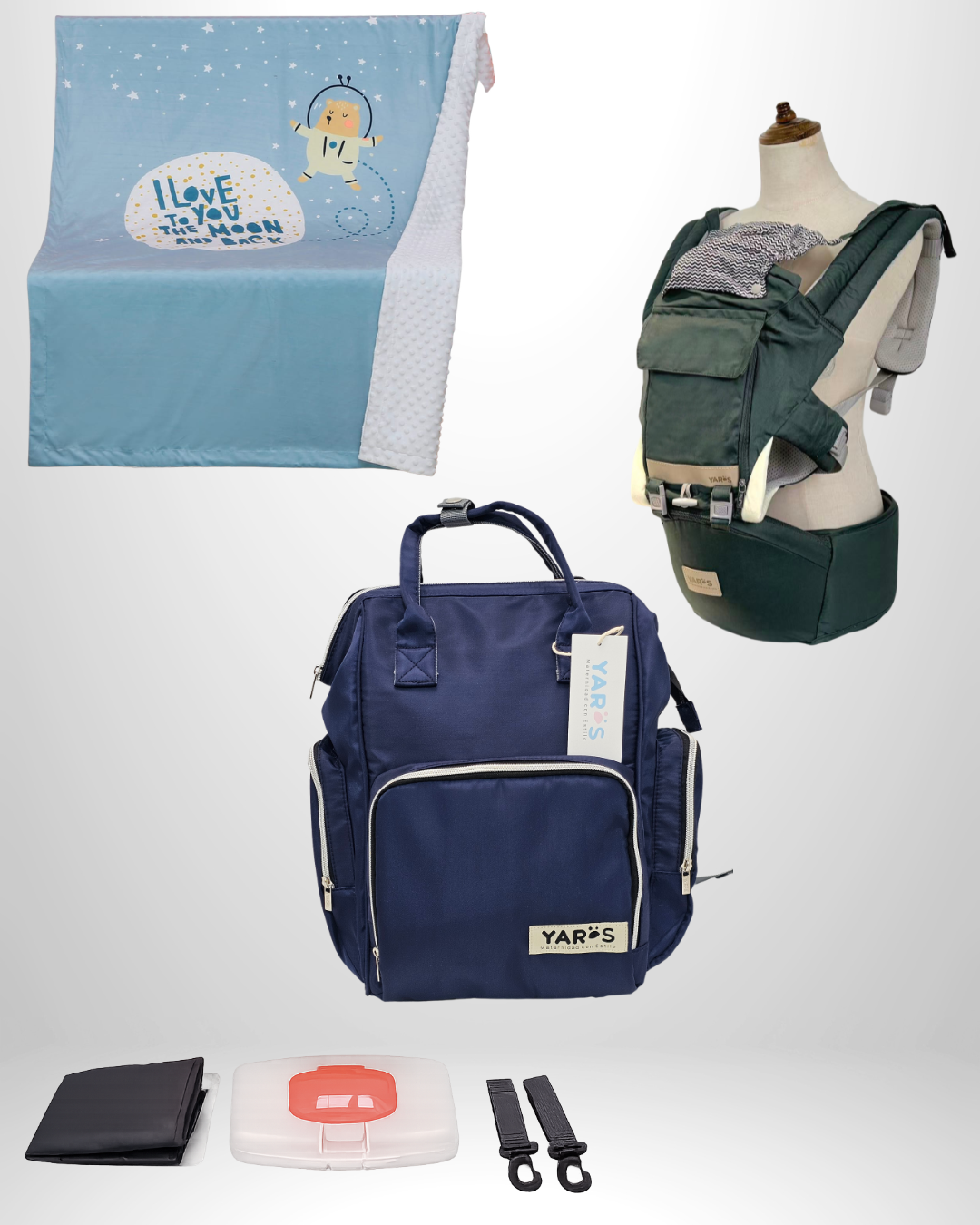 Combo YARÖS Esencial – Pañalera + Cargador + Cobija | Envío Gratis