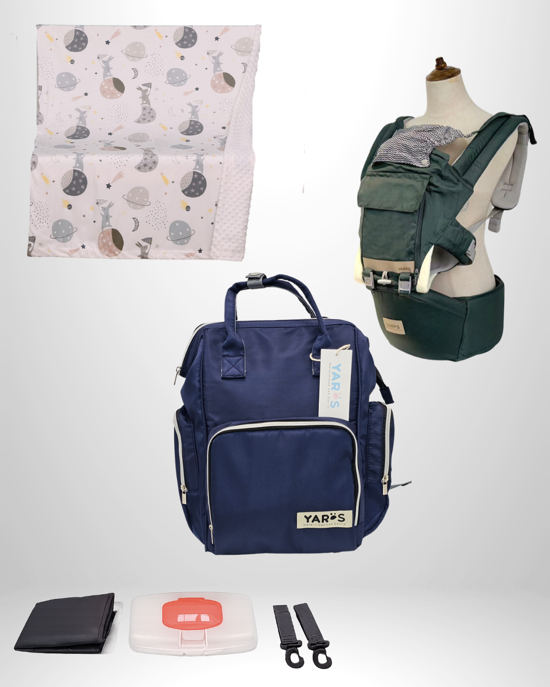 Combo YARÖS Esencial – Pañalera + Cargador + Cobija | Envío Gratis