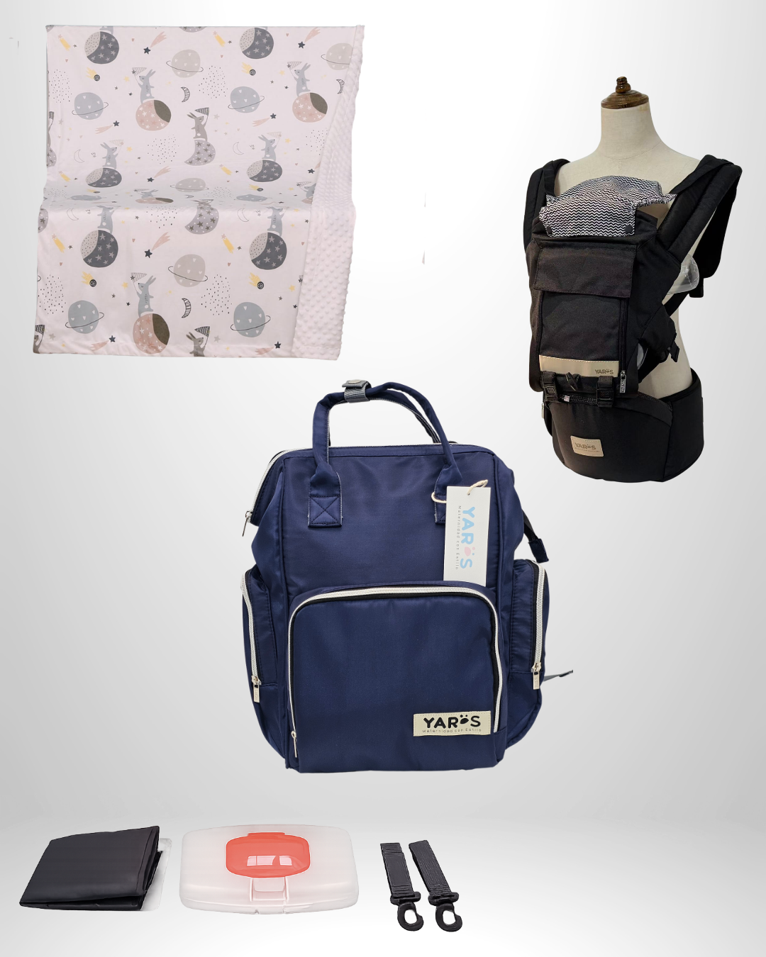 Combo YARÖS Esencial – Pañalera + Cargador + Cobija | Envío Gratis