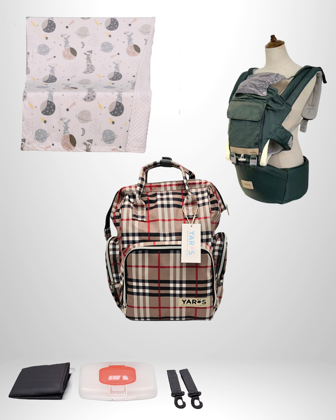 Combo YARÖS Esencial – Pañalera + Cargador + Cobija | Envío Gratis