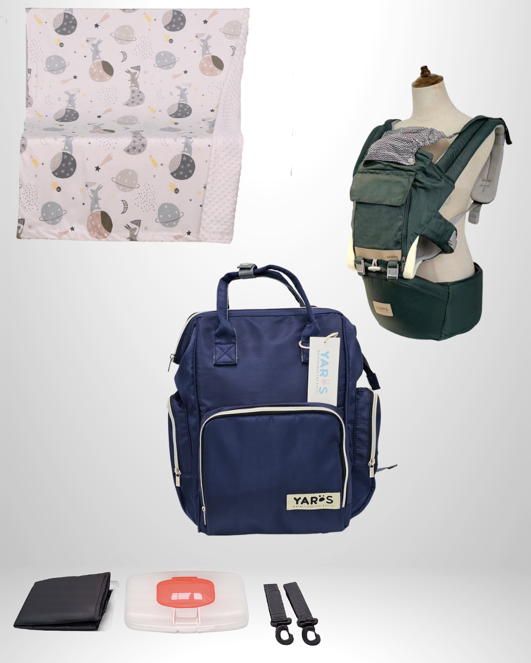 Combo YARÖS Esencial – Pañalera + Cargador + Cobija | Envío Gratis