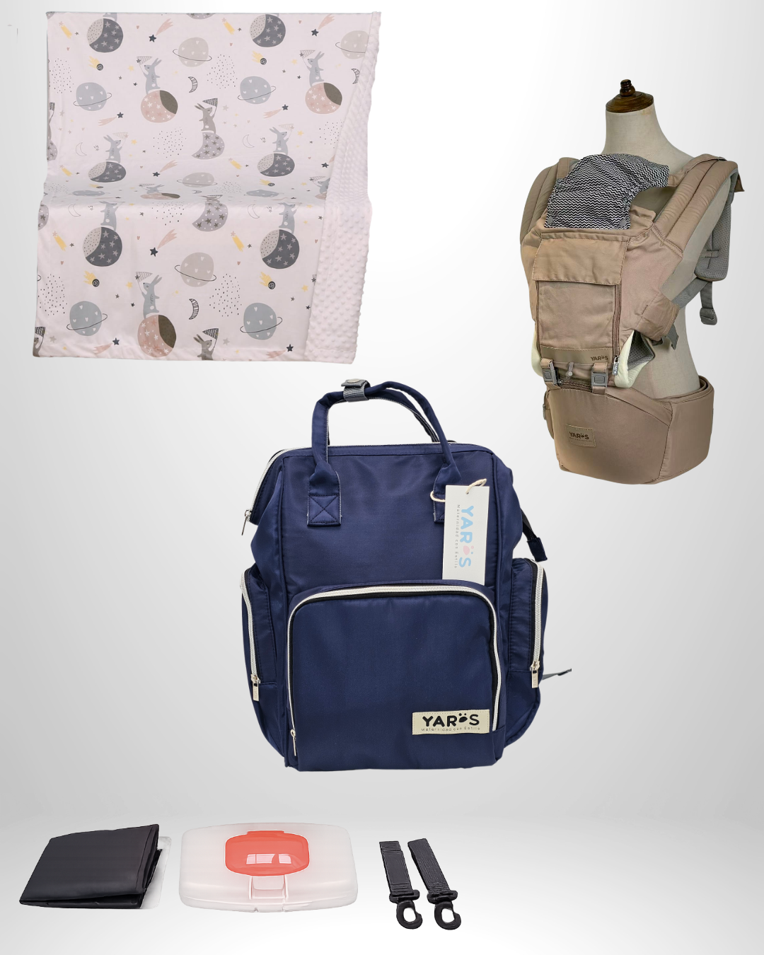 Combo YARÖS Esencial – Pañalera + Cargador + Cobija | Envío Gratis