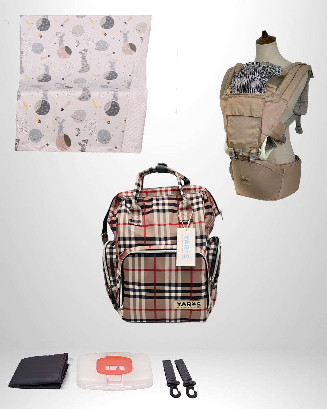 Combo YARÖS Esencial – Pañalera + Cargador + Cobija | Envío Gratis