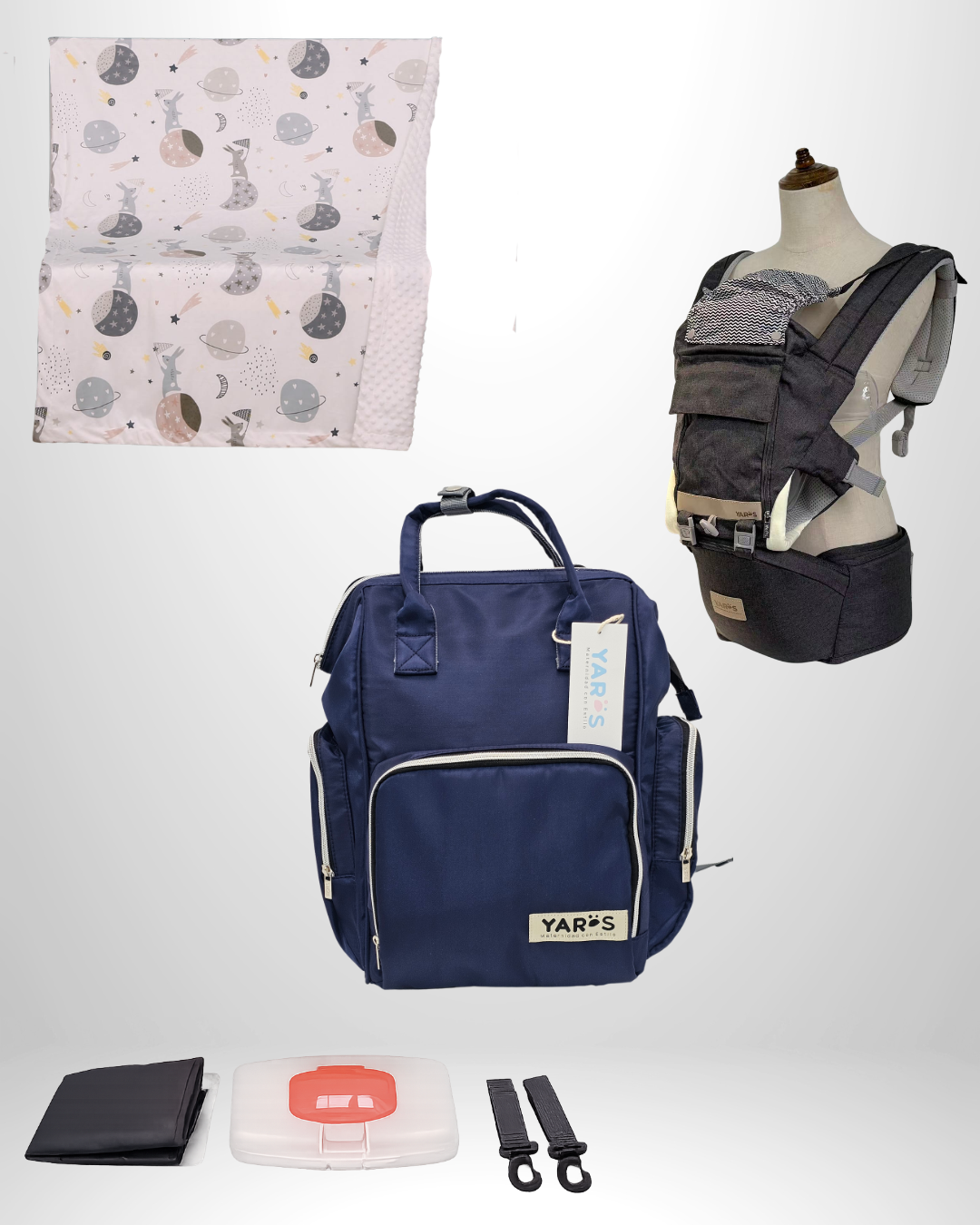 Combo YARÖS Esencial – Pañalera + Cargador + Cobija | Envío Gratis
